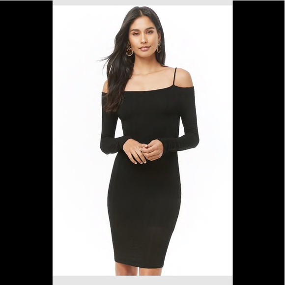 Black Bead Dresses & Skirts - Ribbed open shoulder midi dress